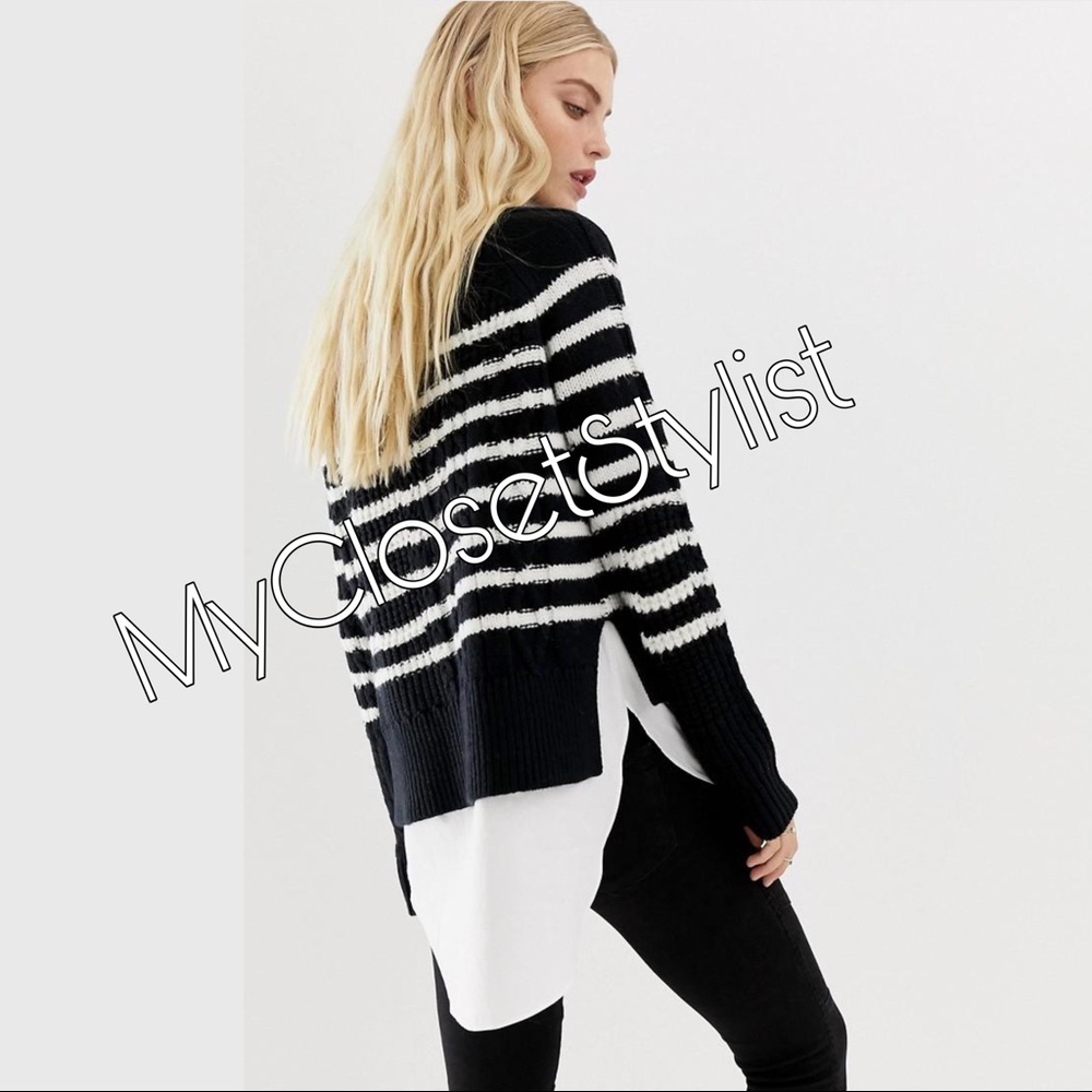 NWT ALLSAINTS Asymmetrical Layered Sweater Top! Small Black White NEW WITH TAGS!